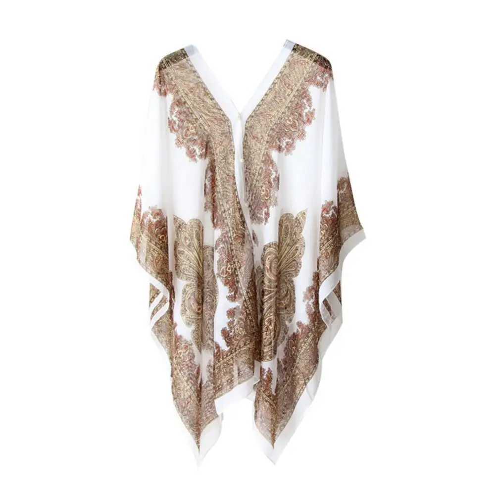 Womens Scarf Shawl Summer Beach Bikini Cover Loose Chiffon Shirt Shawl with Button Sunshine Comfortable Cover Hot W240921