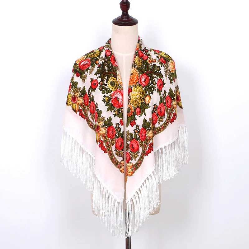 Autumn/Winter Cotton Russian Ethnic Style Scarf Printed Scarf Womens New Square Multi functional Ruffle Shawl W240921
