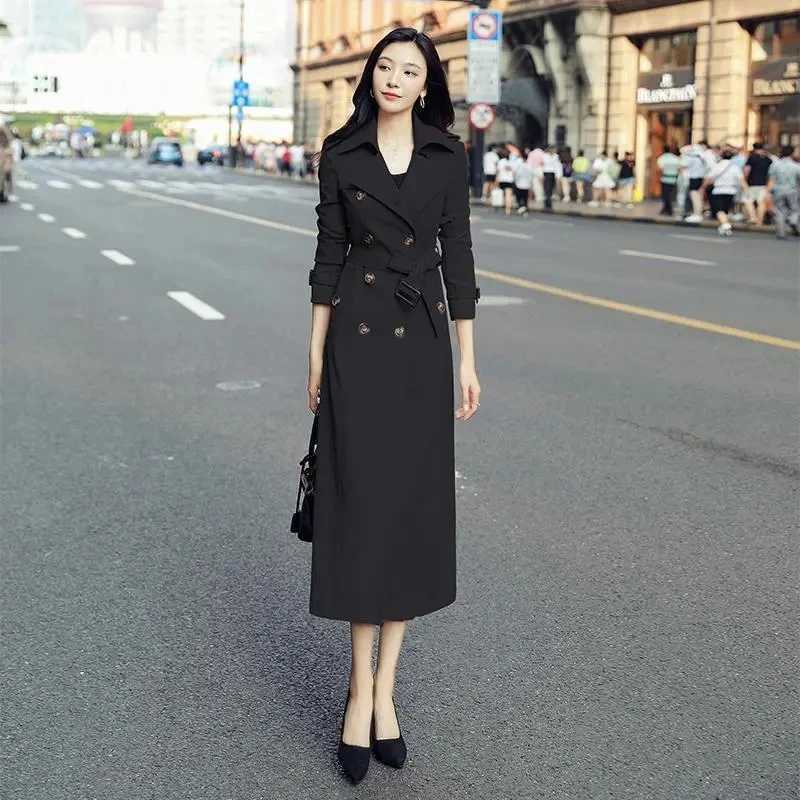 Korean Long Slim Double Breasted Trench Coats Casual Khaki Windbreaker Jackets Spring 5xl Gabardina Streetwear Womens CasacasX240921