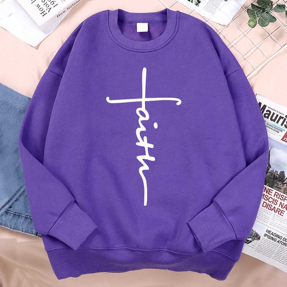 Faith Cross Letter Print Mens Hoodie Harajuku Wool Sweatshirt Loose Autumn Mens Street Fashion Warm Hoodie Womens Top W240921