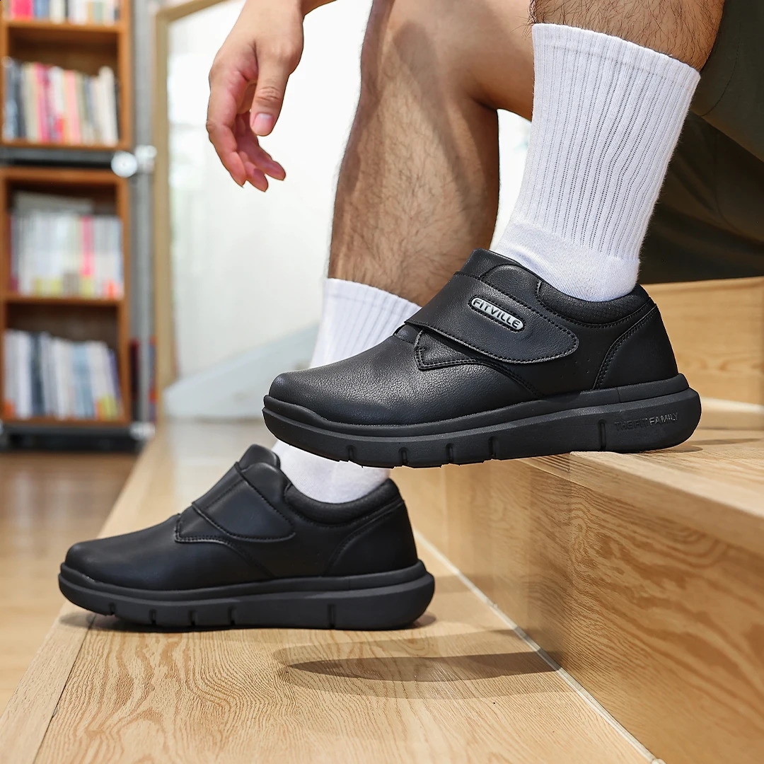 FitVille Extra Wide Mens Shoes Leather Diabetic Shoes Walking for Elder Orthopedic Toes Swollen Feet Non-Slip Arch Support 240909