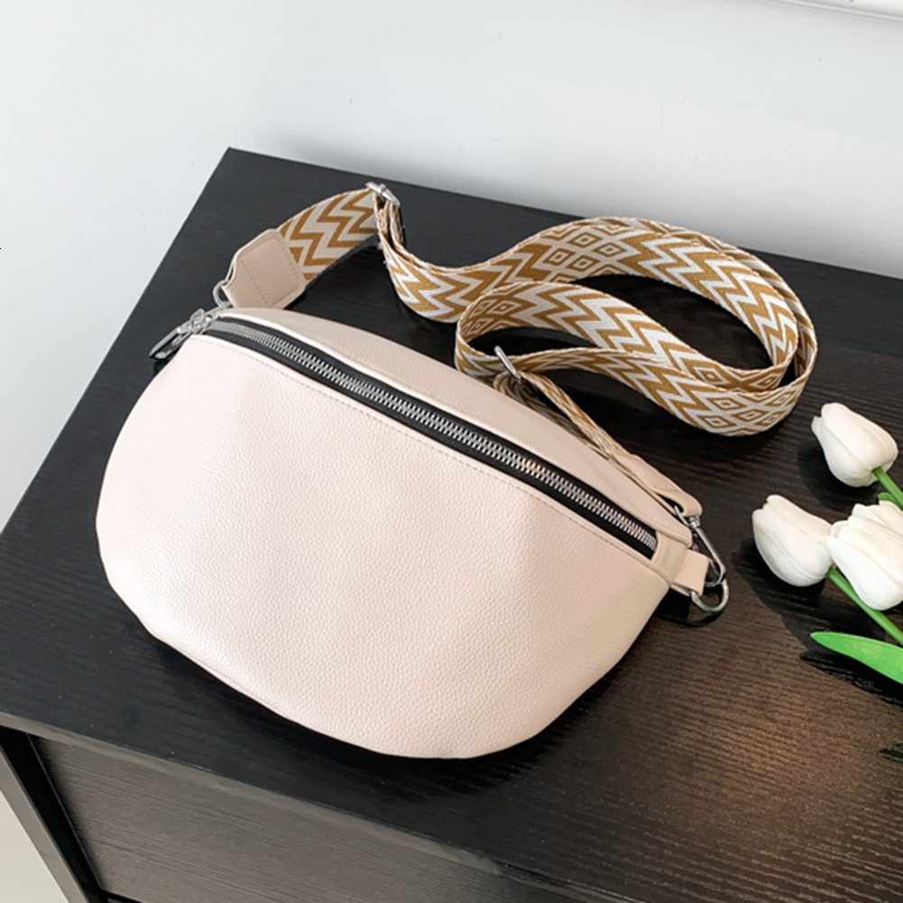 New women's cross PU leather chest wide jacquard strap fashionable shoulder solid color outdoor travel messenger bag