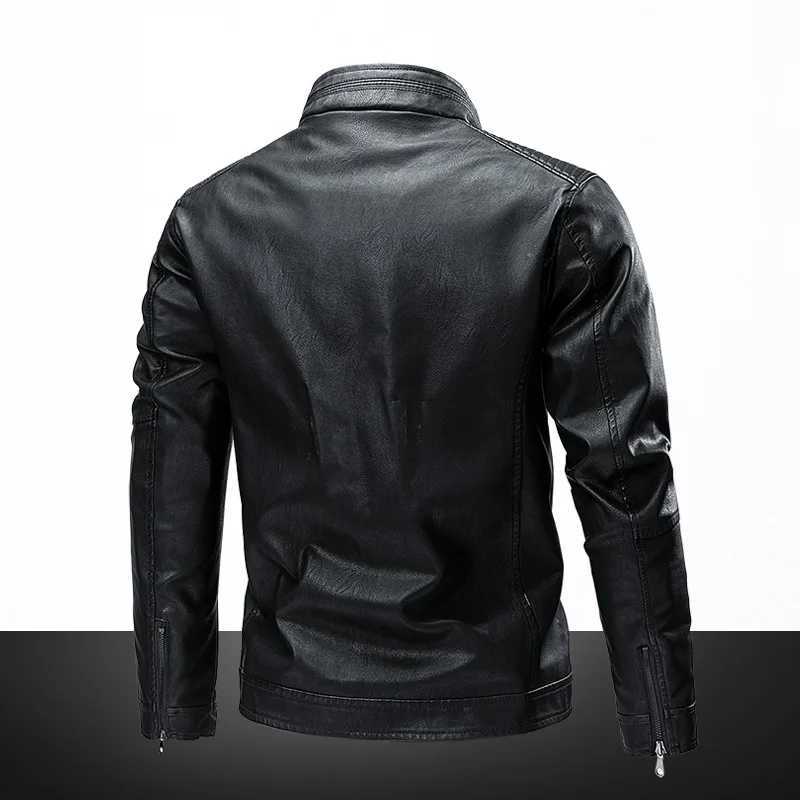 Mens Slim 2024 PU Leather Jacket Motorcycle Mens Jacket Autumn Winter Warm Black Outdoor Coat Coats 5XL Plus Szie W240918