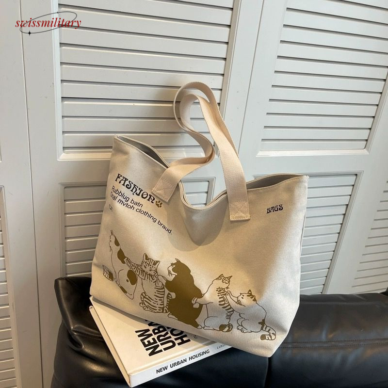 Large capacity canvas women in 2024, new single shoulder for mothers, student class tote bag #12 Swissmilitary