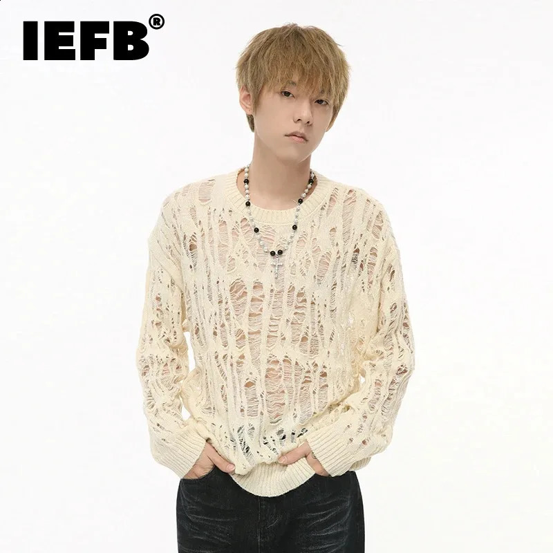 IEFB Nihce n mens sweater casual perforated round neck loose floral clothing autumn fashion 9C7312 240913