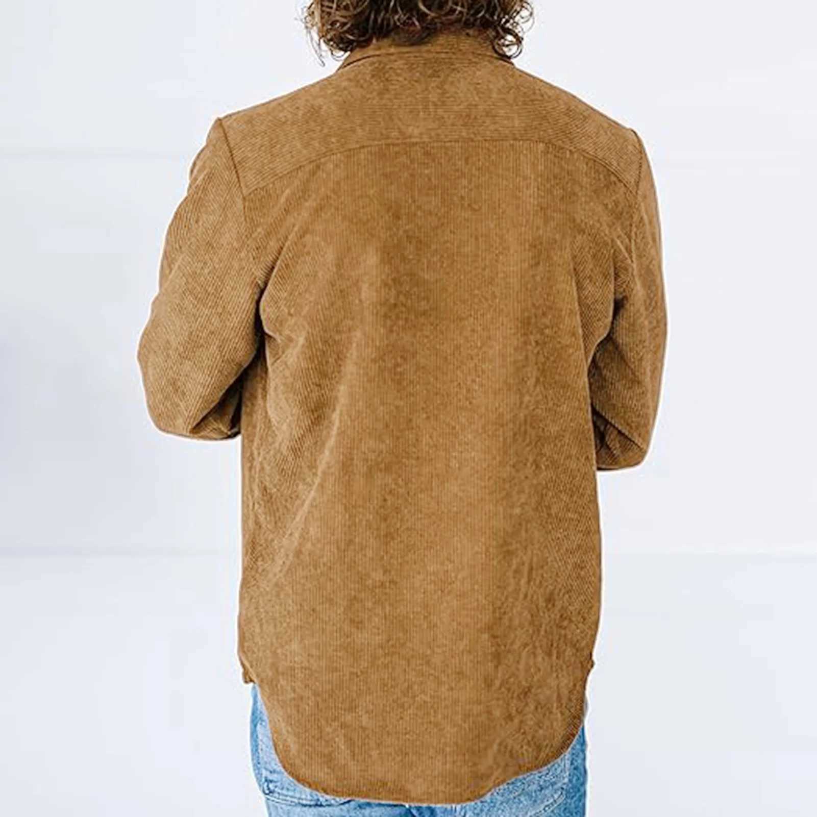 Mens Corduroy Button Down Shirts Long Sleeves Classic Corduroy Shirt Jacket for Friends Gathering Wear M240921