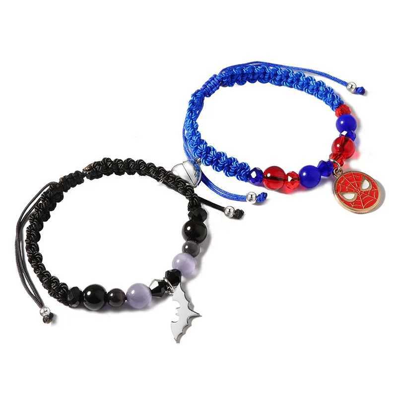 KMVEXO Spider Kitty Charm Bracelets Rope Heart Magnetic Matching Bracelets for Couples Crystal Beaded Bracelet Halloween JewelryX240921