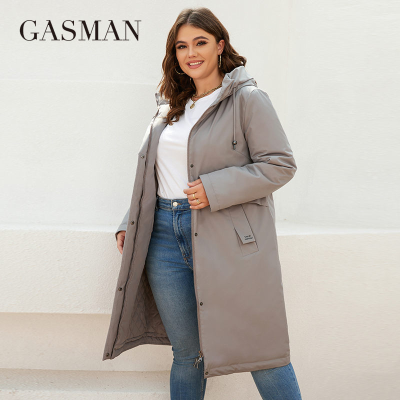 GASMAN New Women's Jacket Spring 2022 Long Fashion Casual Waiste Parka Windproof Warm Thin Cotton Woman Coat Outwear 8284