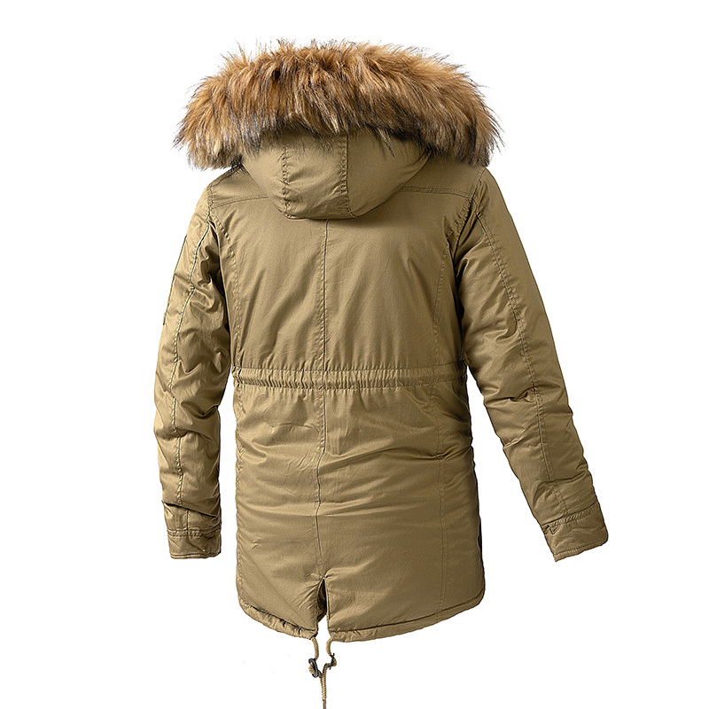 Winter Warm Long Thick Fur Collar Fleece Men Fashion Windproof Jacket Detachable Hat Casual Parkas Male