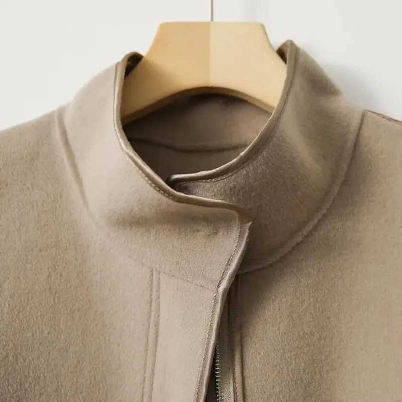 Womens wool coat 2024 spring/summer new loose fit jacket fashionable and casual stand up collar dollar sleeves hem wool jacket for women W240921