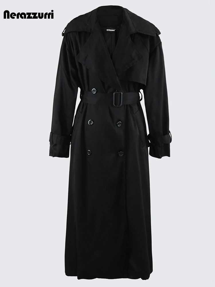 Nerazzurri Autumn Extra Long Oversized Khaki Flowy Soft Trench Coat for Women Back Slit Double Breasted Loose Casual OvercoatX240921
