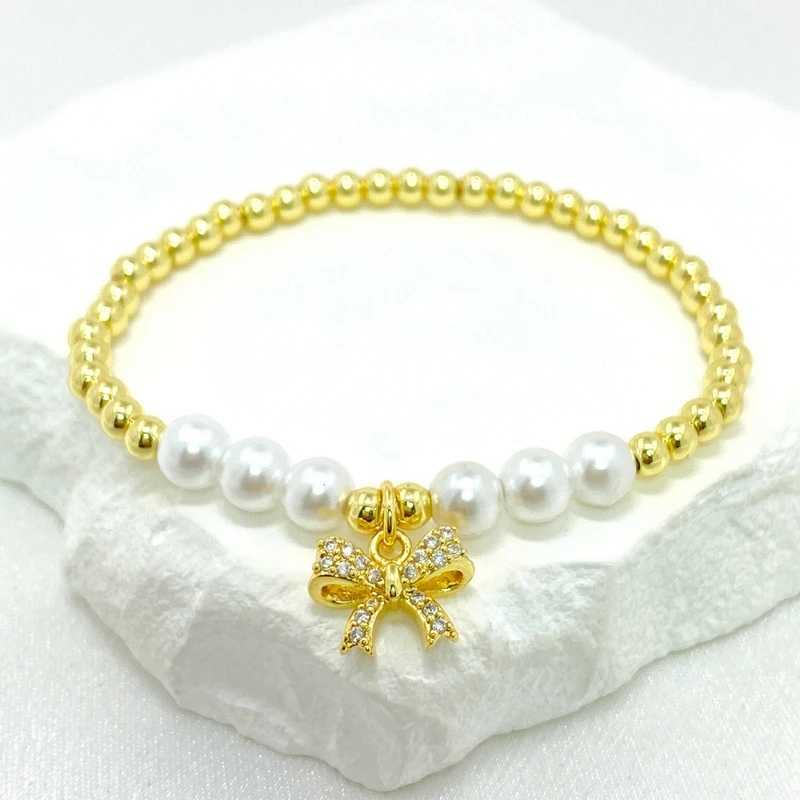 New Boho Wholesale Summer Design Gorgeous Lucky Pearl Multi 18K Gold Plated Copper Bead Bow Bracelets for WomenX240921