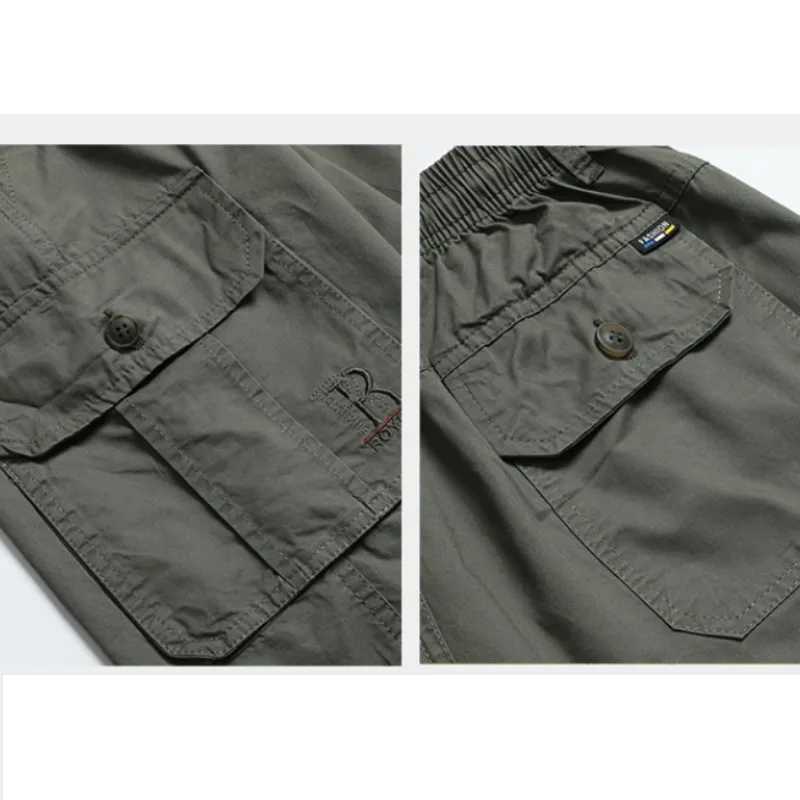 Mens Solid Color Pockets Button Elastic High Waisted Summer Casual Straight Vacation Cargo Capri Pants Preppy Style ShortsX240921