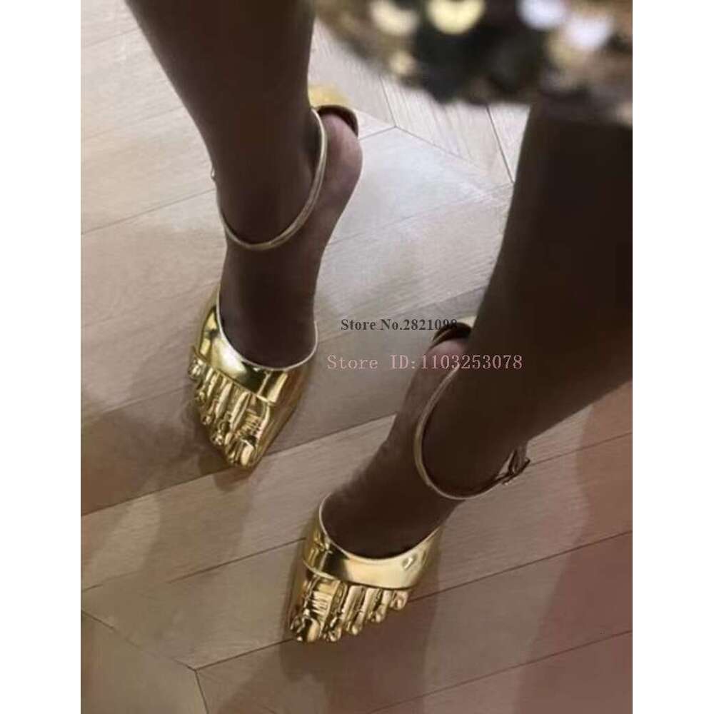 Gold Toes Strappy Removable Satin Bow Stiletto High Heel Sandals Women Thin Heeled Summer Party Dress Shoes