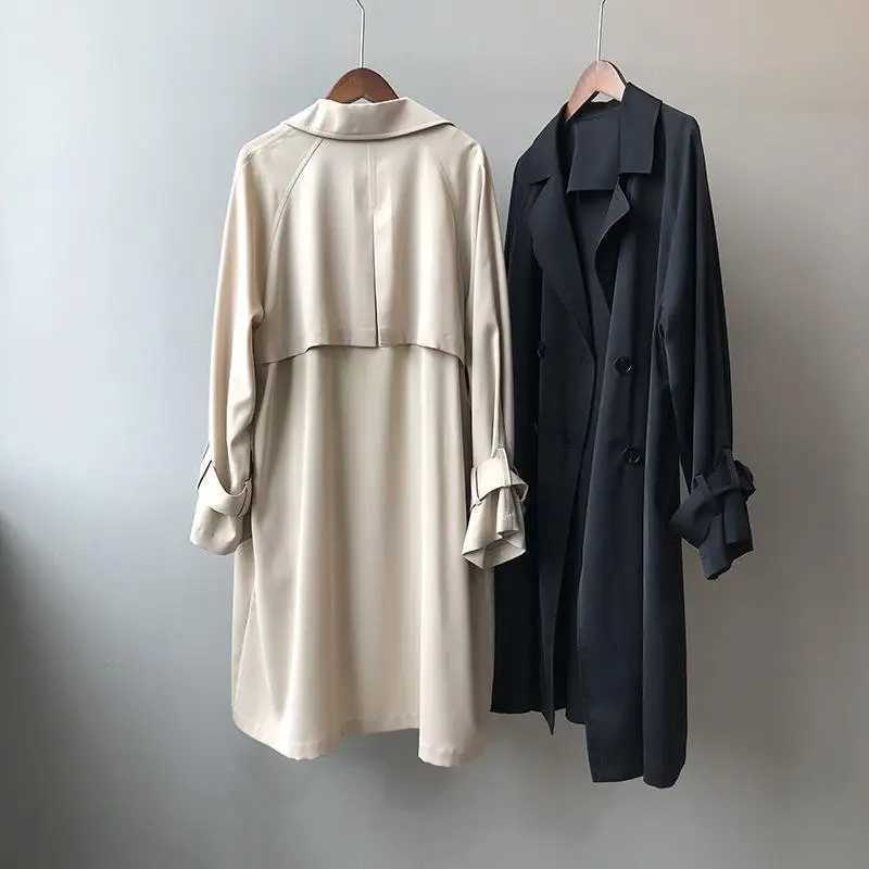Womens V-neck Midi Spring and Autumn New Fashionable Commute Solid Color Button Long Sleeved Oversized England Thin Trench CoatX240921