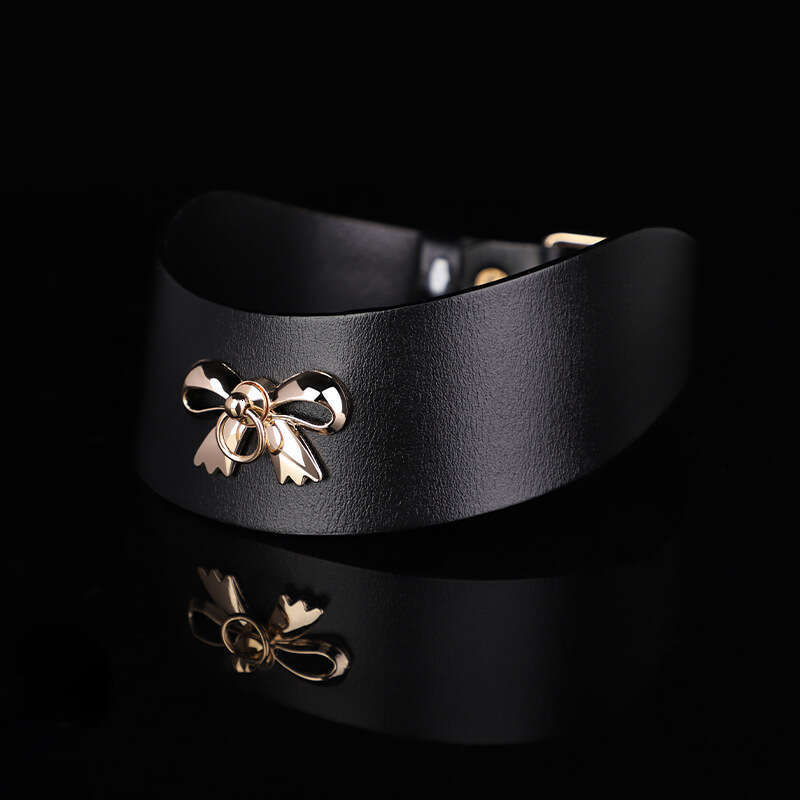 High end SM props, golden bow, romantic traction collar, leather collar, alternative choker, adult product