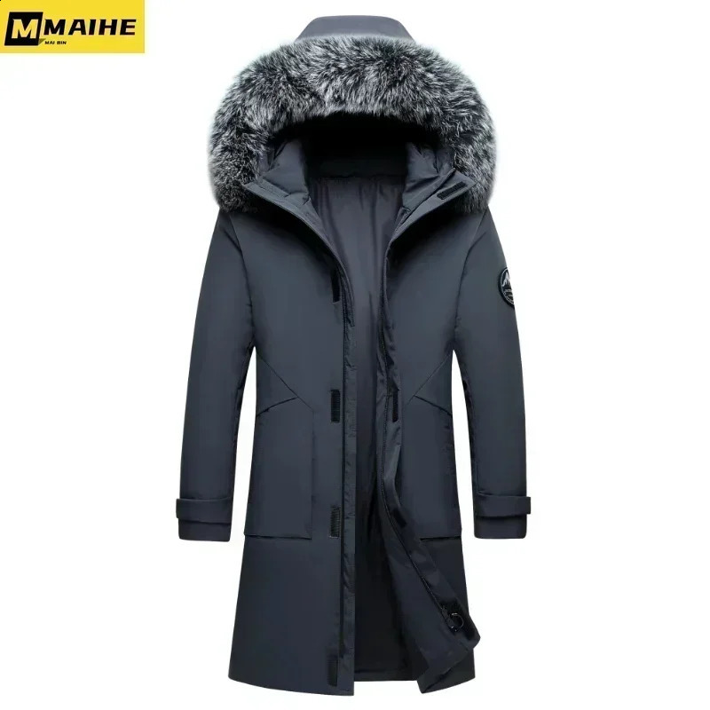 Winter Long Down Jacket For Mens Casual Fur Collar Hooded White Duck Down Warm Coat For Mens Clothing Winter Jacket 240911
