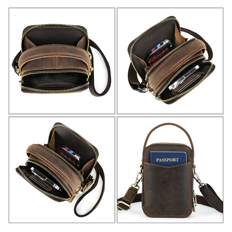 Contact's Men's Designer Genuine Leather Men Small Shoulder Bag Vintage Crossbody Messenger Male Purse Phone Bags Handbag