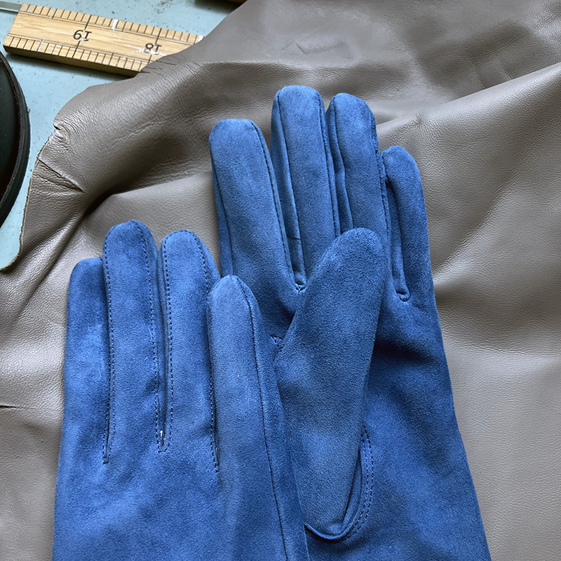 Women's suede leather long gloves Men's sky blue sheepskin elbow gloves Super soft leather, spring and autumn fashion catwalks