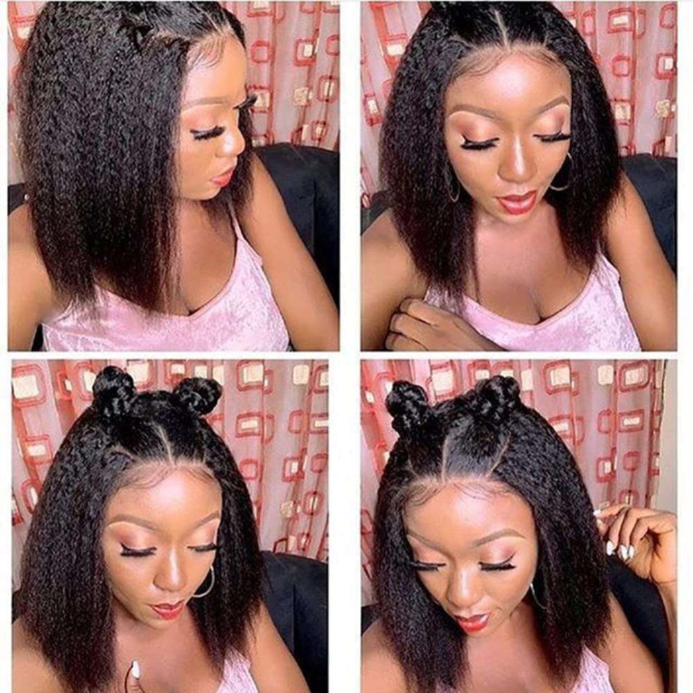 Transparent Kinky Straight Front Pre Plucked Yaki 13X4 Short Human Hair For Woman 4X4 Lace Closure Bob Wigs