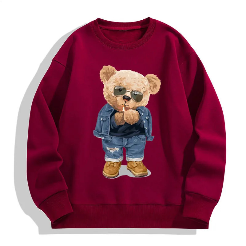 Mens Round Neck Pullovers Autumn Winter Outdoor Male Funny Pose Teddy Bear Pattern Print Sweatshirts Fashion Casual Pullover 240918