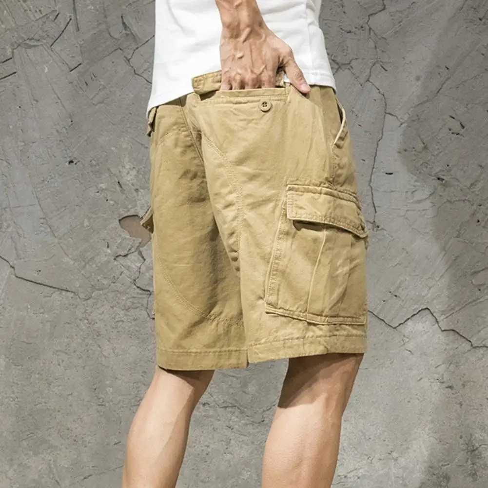 Multi Pockets Button Flying Summer Shorts Mid Rise Solid Color Straight Cargo Shorts StreetwearX240921