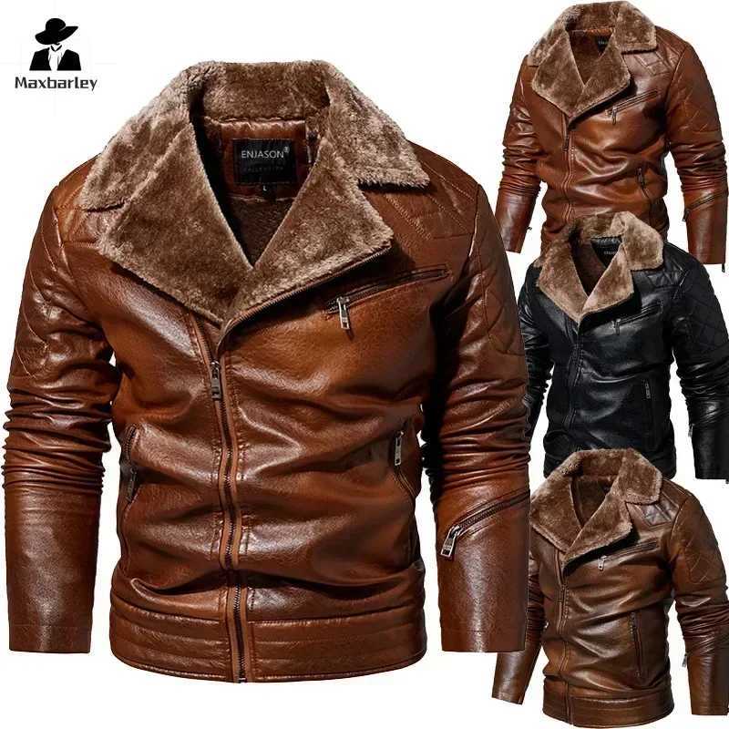 Mens leather clothing autumn new item solid color plush thick casual retro outdoor travel lapel jacket mens ultra-thin leather jacket W240918
