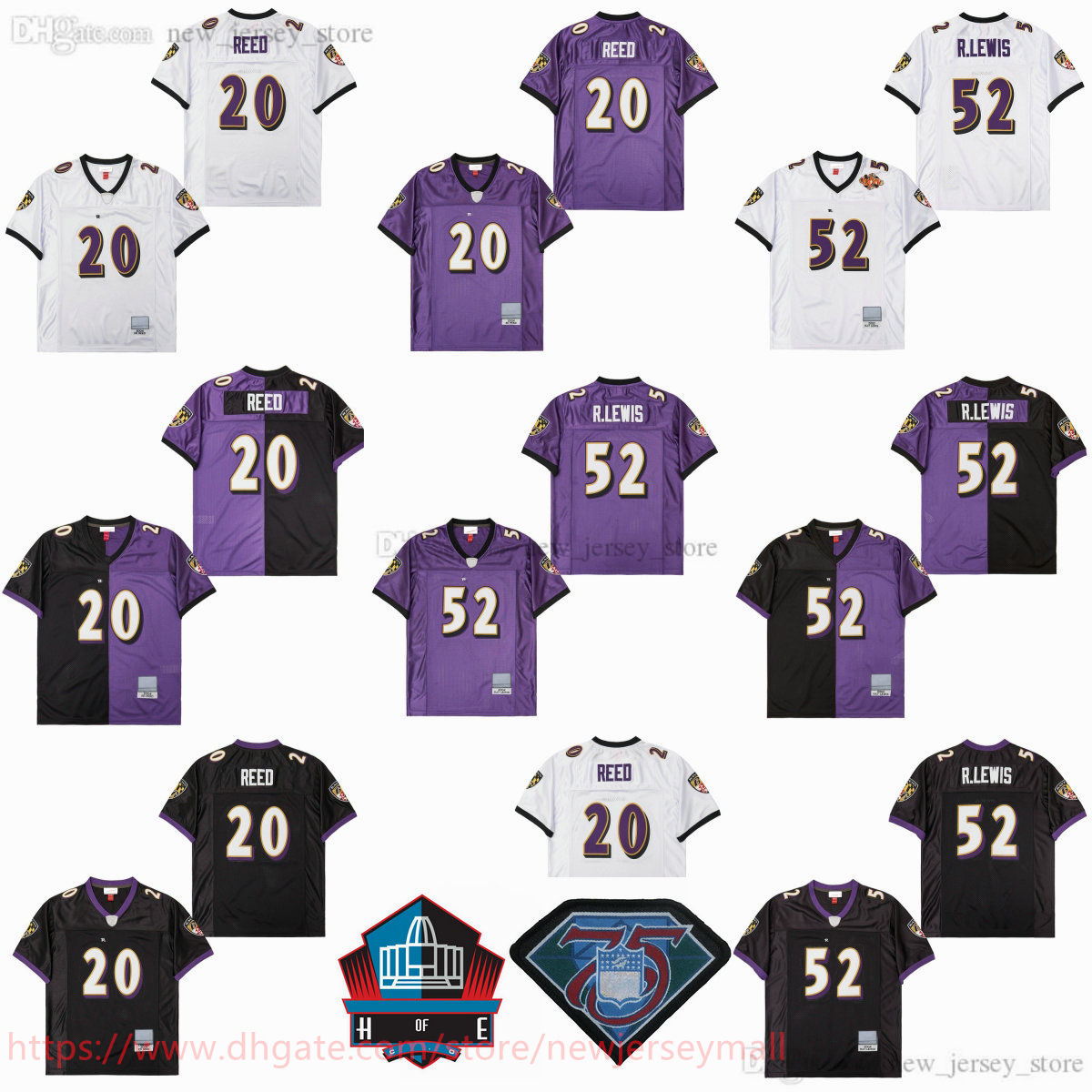 College 2000 Throwback Football 52 Ray Lewis Jersey Retro Stitch 20 Ed Reed Jersey Vintage Breathable Sports Shirts 2004 White Purple Black