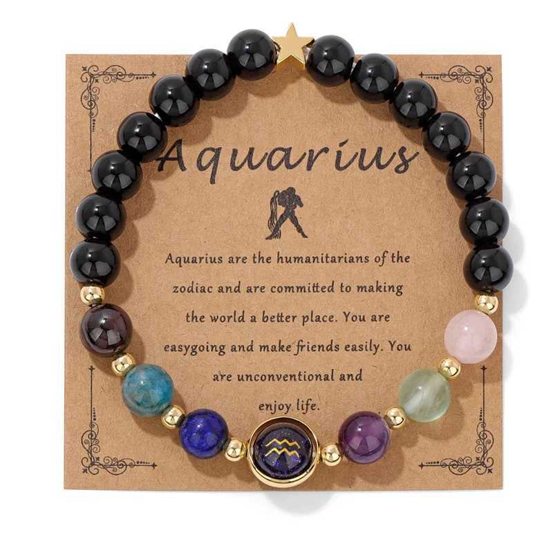 12 Zodiac Signs Constellation Beaded Bracelet For Women Men Obsidian Stone Beads Cancer Leo Libra Bracelets Handmade JewelryX240921