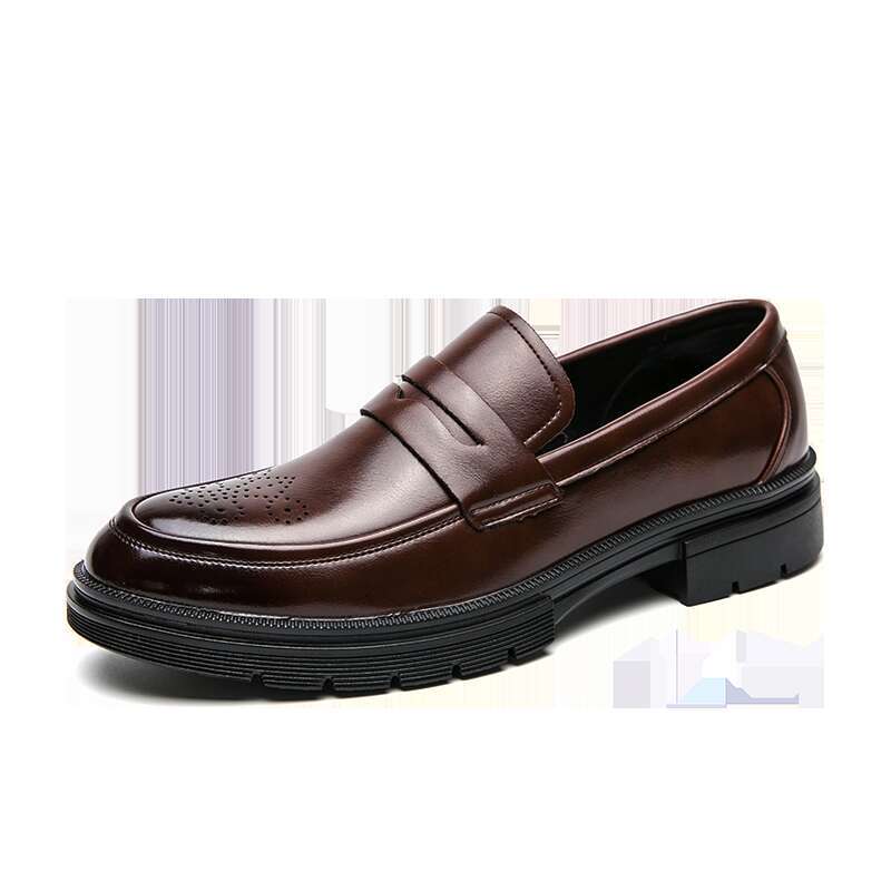 Classic Brand Thick Soled Low Top Soft Soles for Comfortable Commuting Leather Casual Brown Men's Dress Shoes