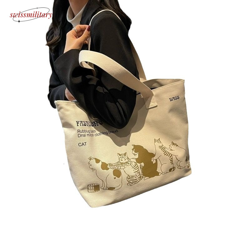 Large capacity canvas women in 2024, new single shoulder for mothers, student class tote bag #12 Swissmilitary