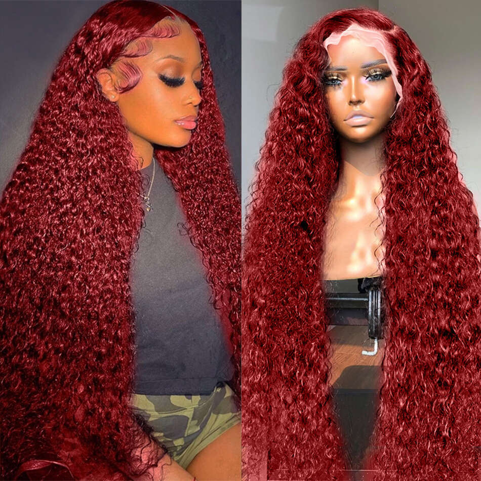 Swupod 200 Density 13x4 HD Lace Front Wig for Black Women Deep Wave Wavy Remy Human Hair 99J Bury Color Glueless