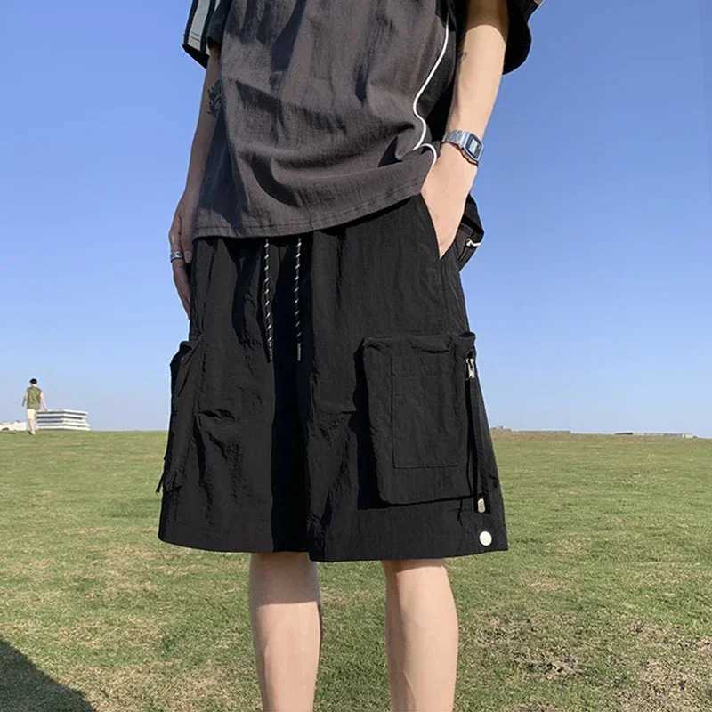 Summer Drawstring Cargo Shorts For Men High Street Pocket Baggy Bermudas Homme Casual Purple Y2K Streetwear Sweatpant ShortsX240921