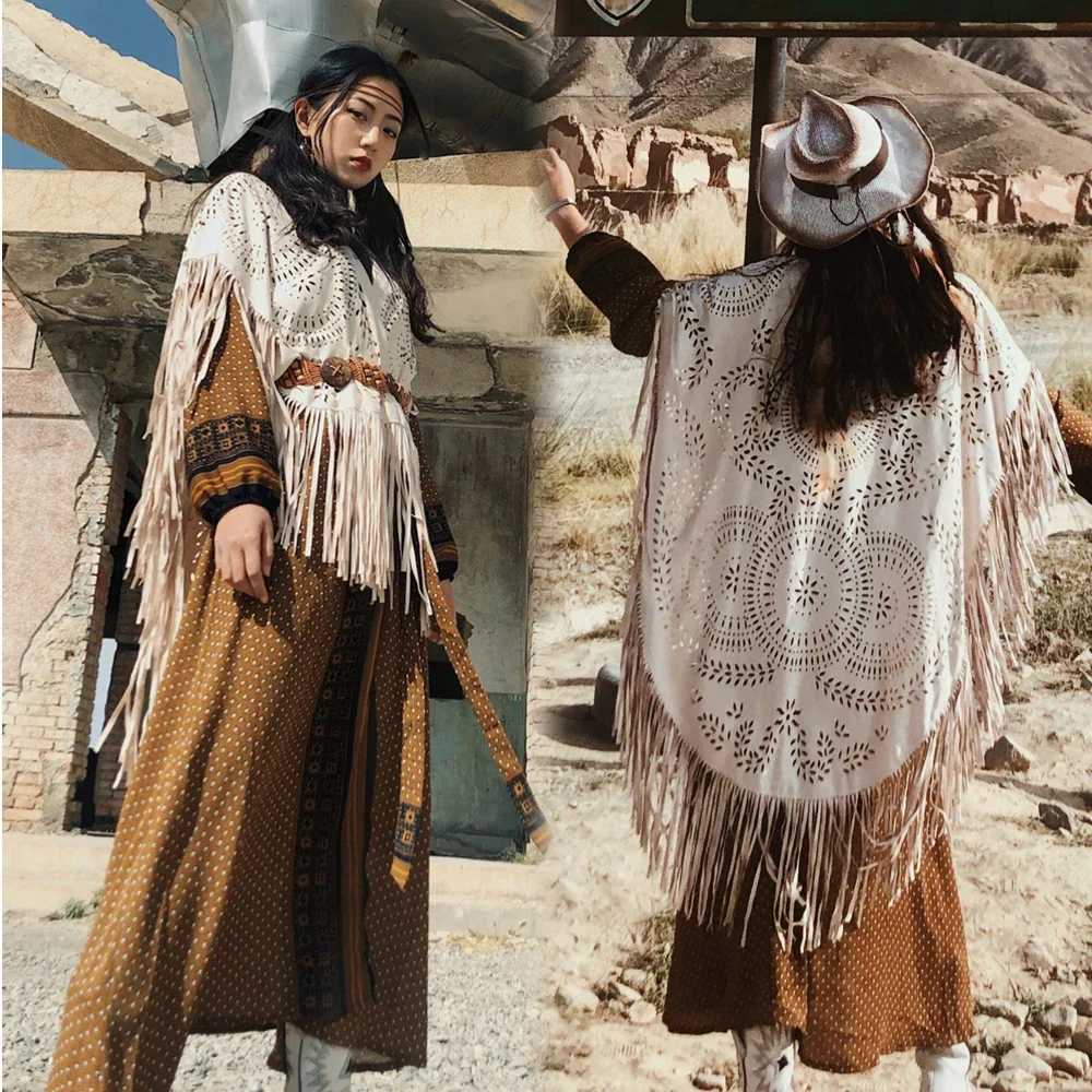 2024 Summer Long Womens Shawl Open style Raincoat Elegant Suede Tassel Retro Simple Multi color Direct Shipping W240921