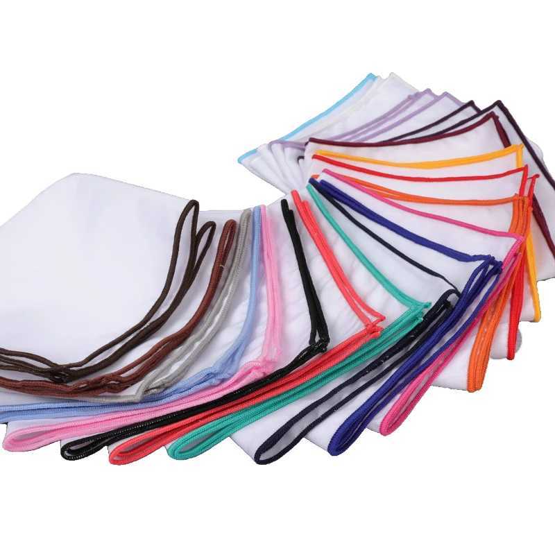 23cm New Mens White Handkerchief Colorful Rim Pocket Square for Men Women Party Wedding Groom Suits Black Hankies AccessoriesX240921