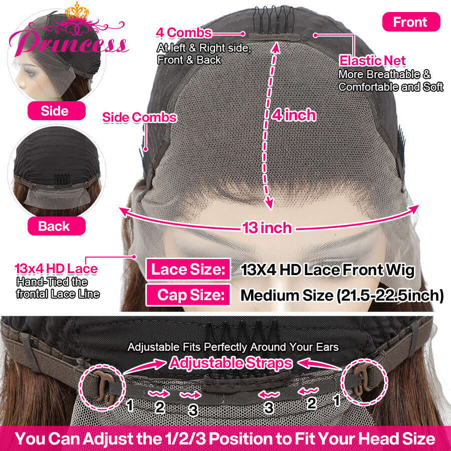 Princess 13x4 Straight Wig Pre Plucked Chocolate Brown HD Lace Front Colored Human Hair Wigs