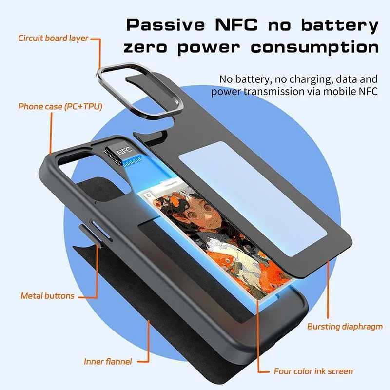 New technology NFC function phone case suitable for lPhone 16 15 14 13 Pro Max DIY phone case E ink screen phone cover cartoon girl Funda battery free