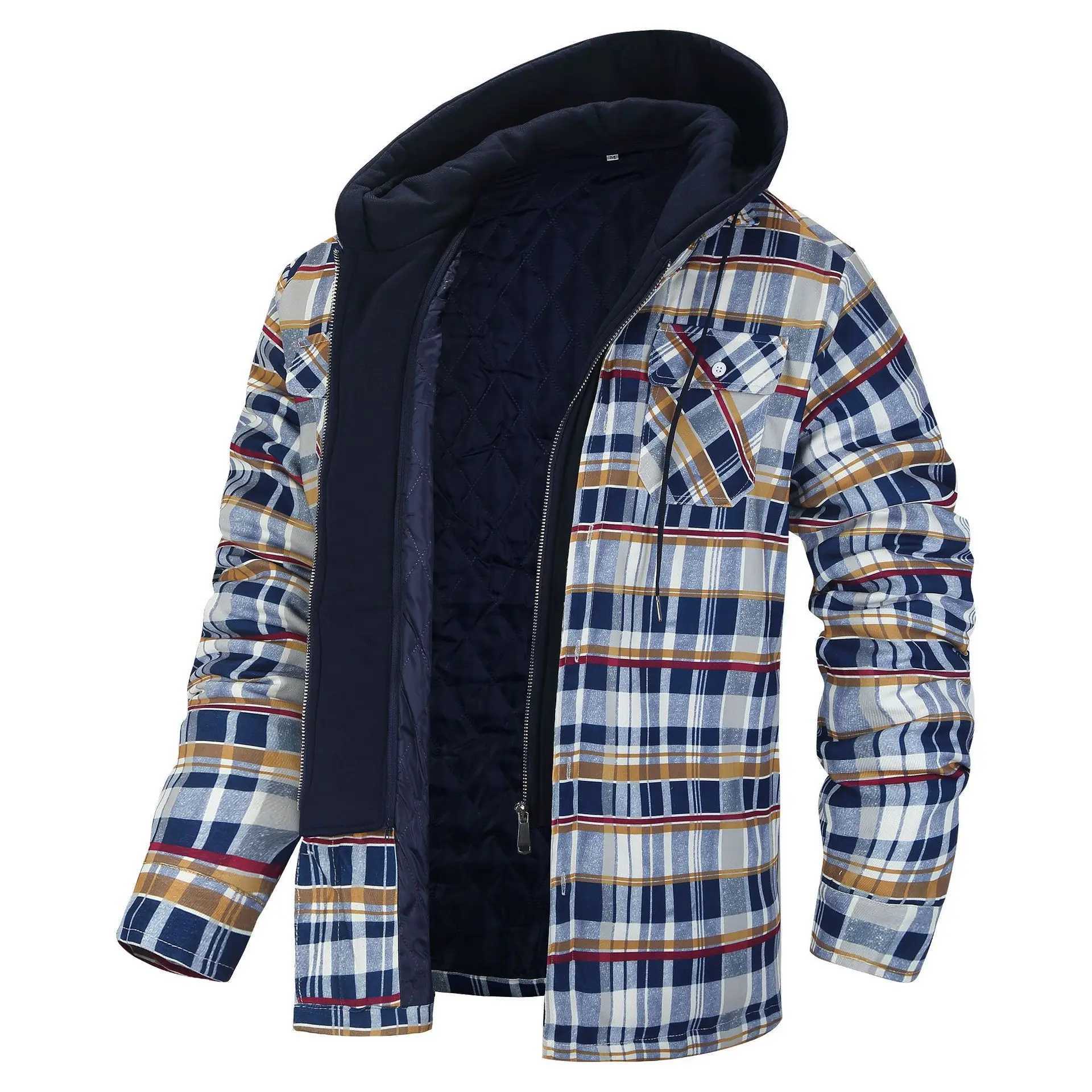 Winter plaid hoodie mens loose thick cotton windproof jacket warm and comfortable outdoor multi-color casual clothing W240920