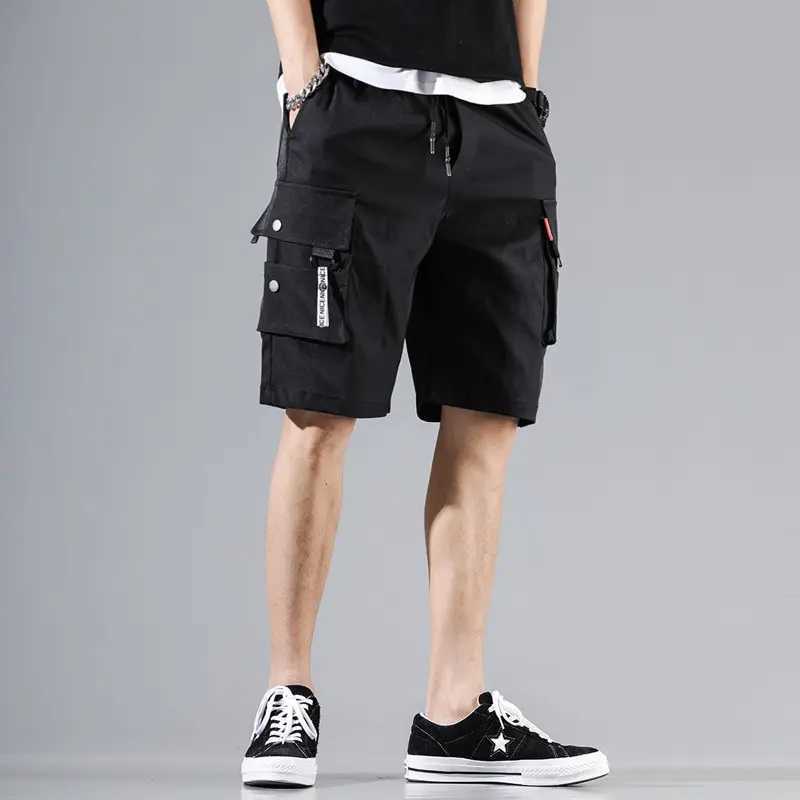 2024 Summer Mens Japanese Cargo Shorts Street Hip Hop Trend Sports Casual Outdoor Loose Drawstring Multi-pocket Straight PantsX240921