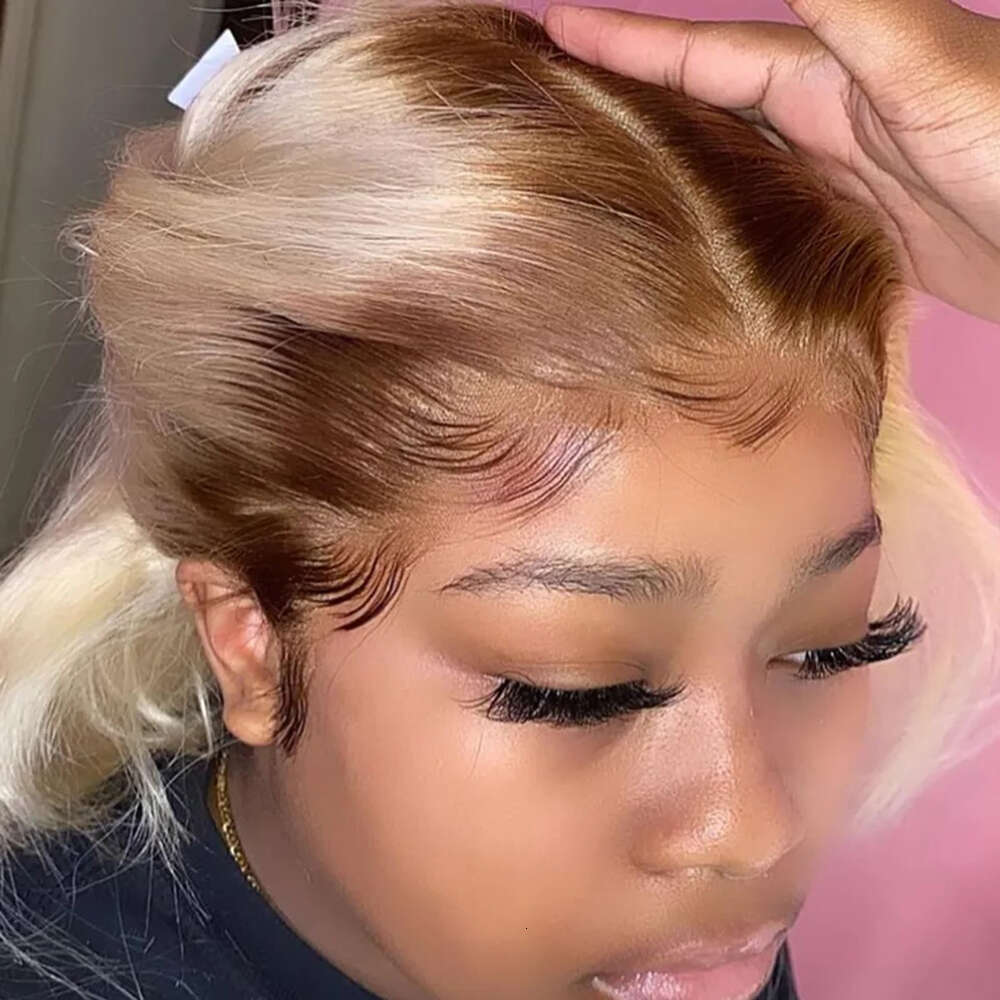 Ombre 13x4 Front Human Hair Wigs Dark Root #4/613 Honey Blonde Colored Short Bob Lace Frontal Wig Clearance Sale