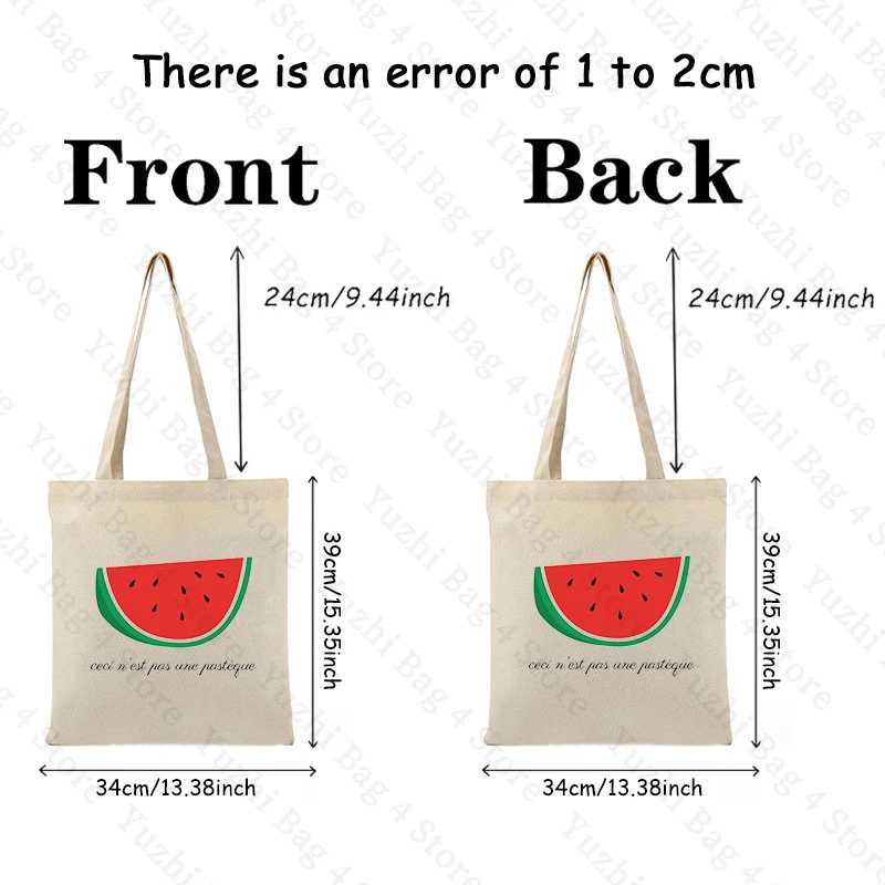 This Is Not A Watermelon Magritte Parody Watermelon Pattern Canvas Tote Bag Against War Womens Peace Reusable Shopping Bag Z250224