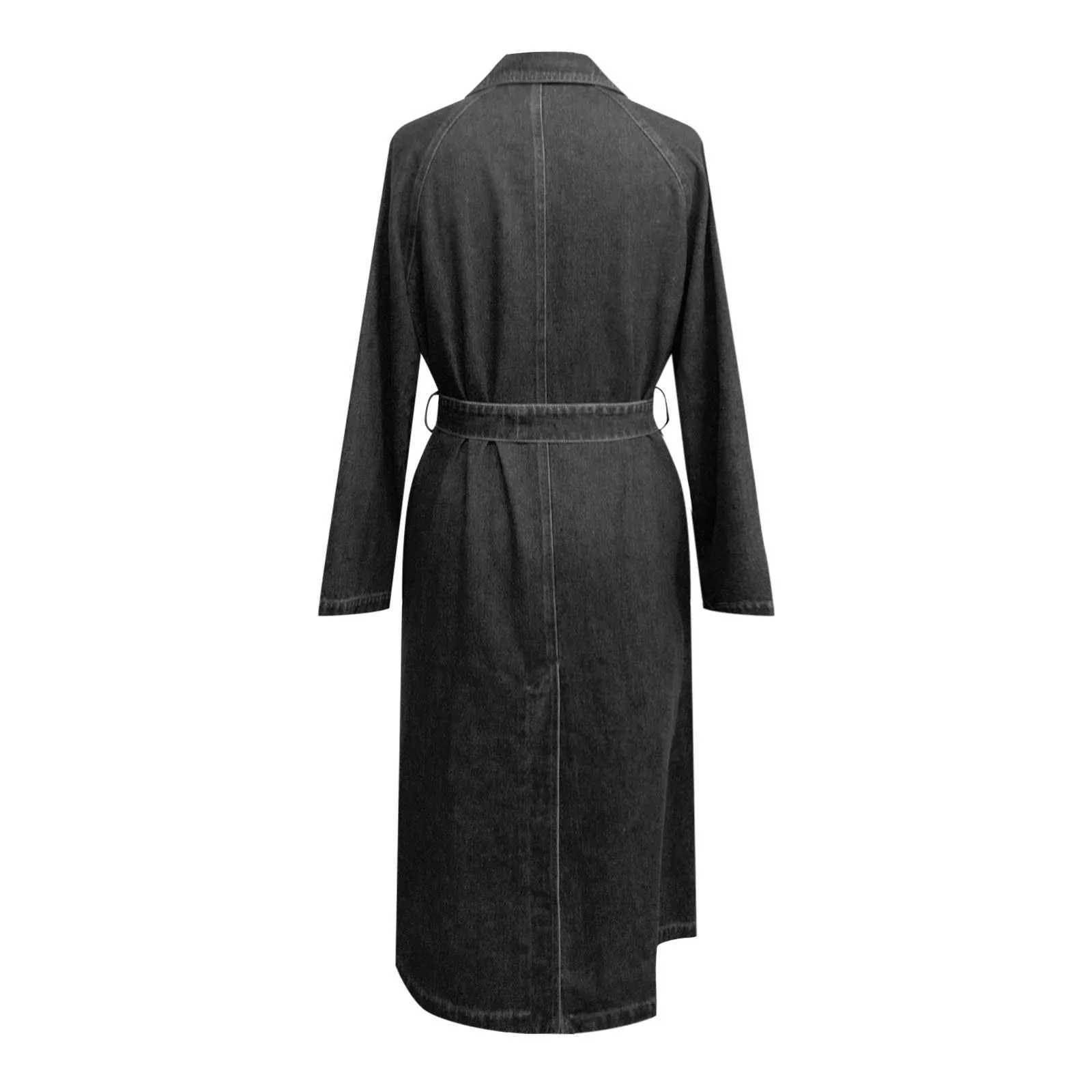 Womens Long Denim Trench Coat With Belt Vintage Loose Fit Jean Jacket Double Breasted High Quality Denim Jacket Female CoatX240921
