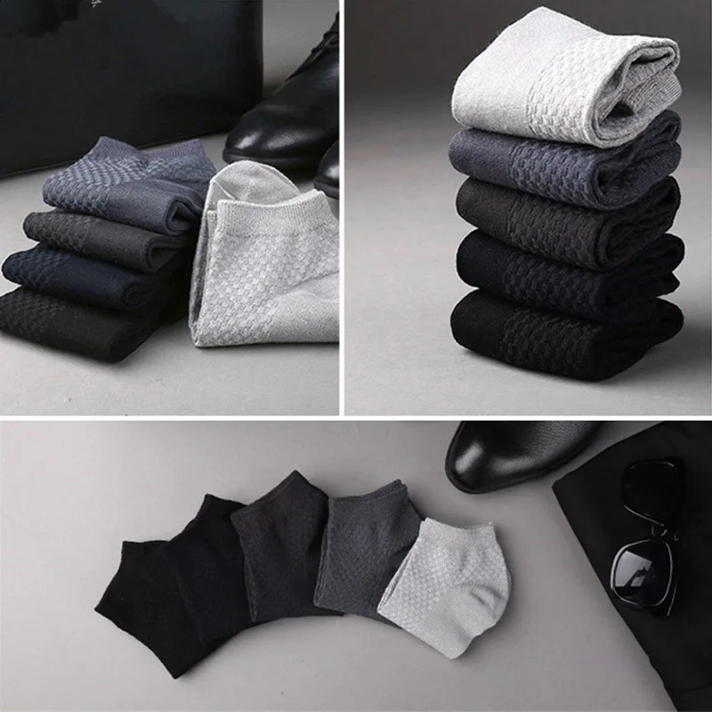 5 pairs/batch of mens socks bamboo fiber short ankle socks high-quality summer business breathable mens socks Meias mens large-sized EU39-48 240921