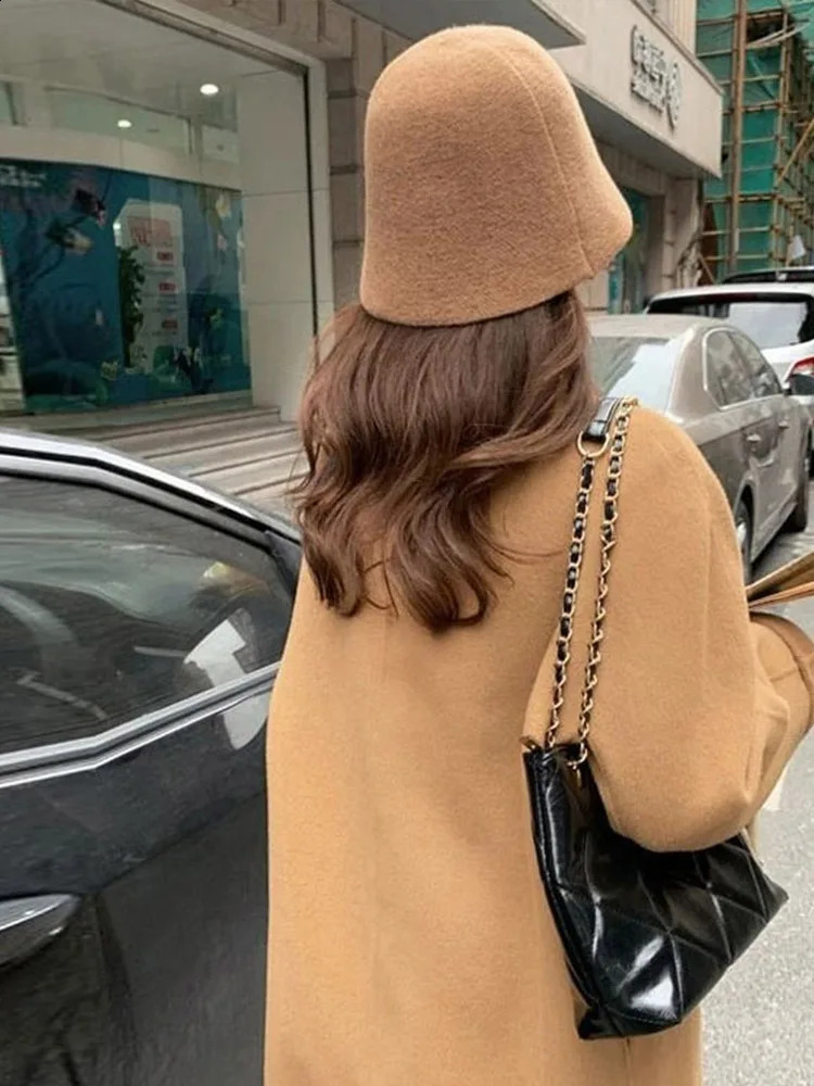 Fashion Elegant Woolen Long Coat Women Turn Down Collar Long Sleeve Female Jacket 2024 Autumn Winter Fashion Lady Streetwear 240919