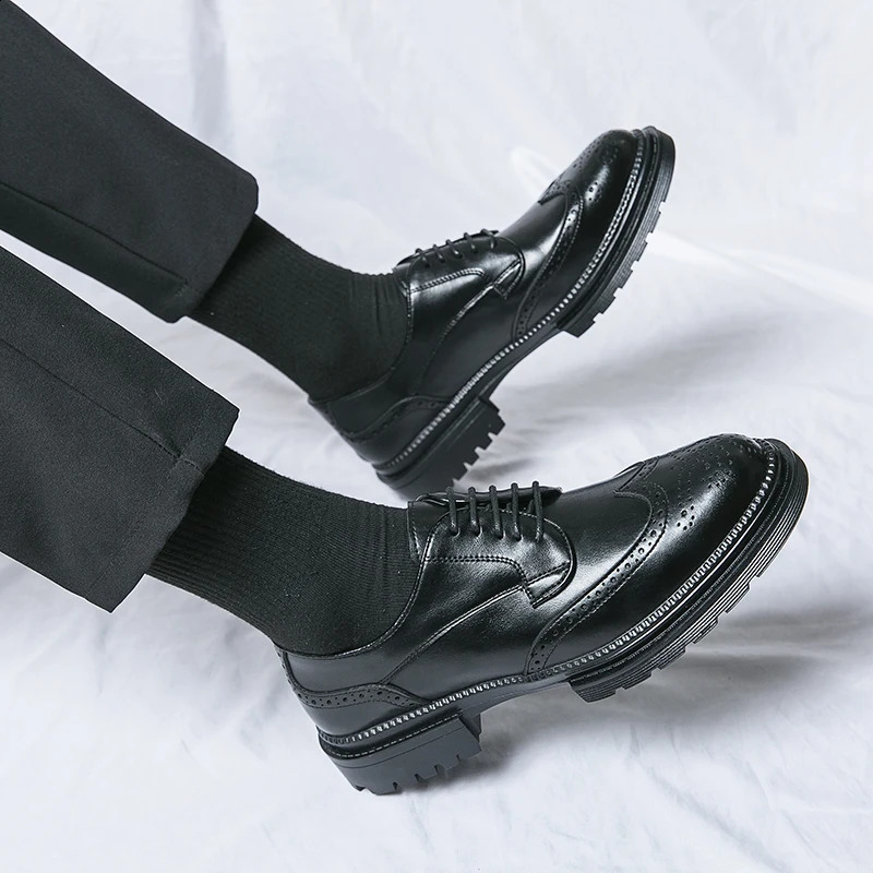 Leisure Genuine Leather Shoes for Men British Pointed Business Attire Office Wear Korean Version Height Increase Mens Shoes 240914