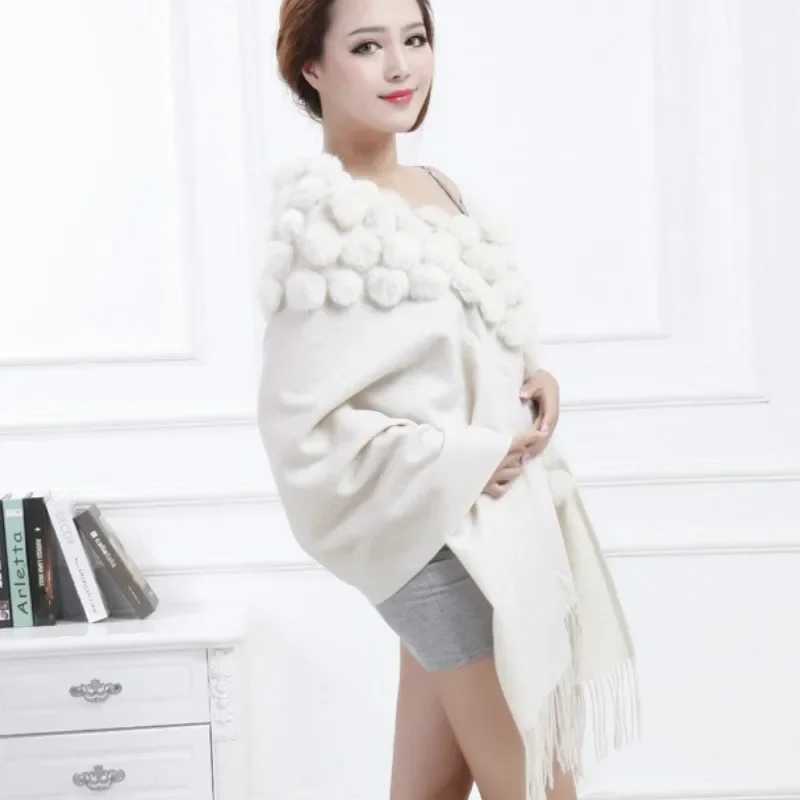 Luxury cashmere scarf wool shawl rabbit hair artificial mink fur leather ball triangle 120 pieces 3D ball gift Pashmina packaging scarf bridal shawl W