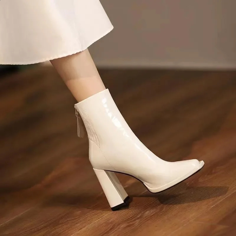 Autumn Winter Ankle Boots Womens High Heels Fashion Thick Heel Short Boots Square Shoes Fashion Black Shoes 2024 240919