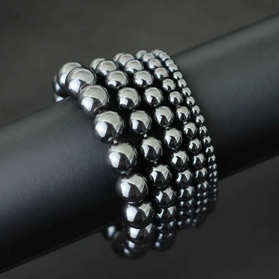 New Genuine Natural Hematite Stone Bracelet For Men 4/6/8/10/12mm Black Round Strand Braslet Leisure Accessories Erkek BileklikX240921