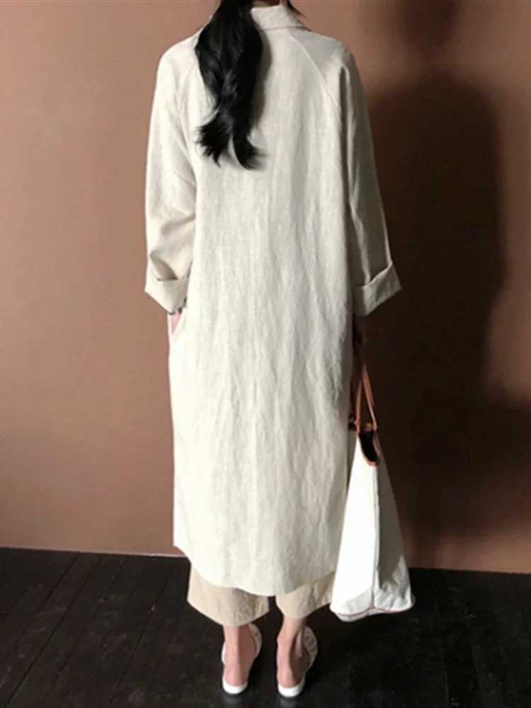Trench Coat Suit Collar Single-breasted Solid Color Long Coat Women Fashion Elegance Leisure Womens Clothing New in OuterwearsX240921