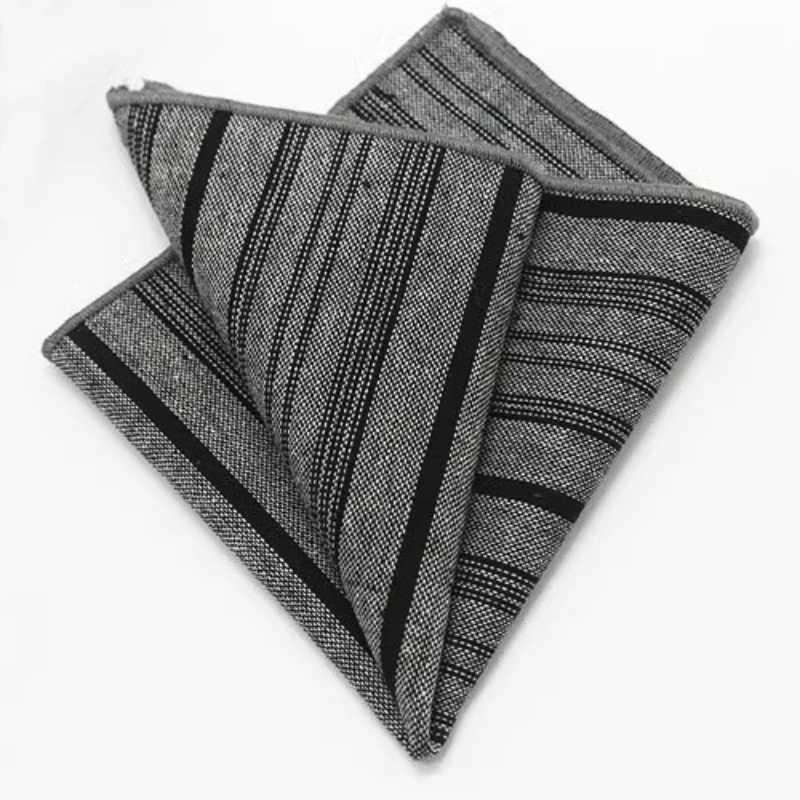 24CM Striped Brown Pocket Square British Style Cotton Linen Handkerchief Casual Plaid Cravat Tuxedo Hanky Suit Shirt NeckwearX240921